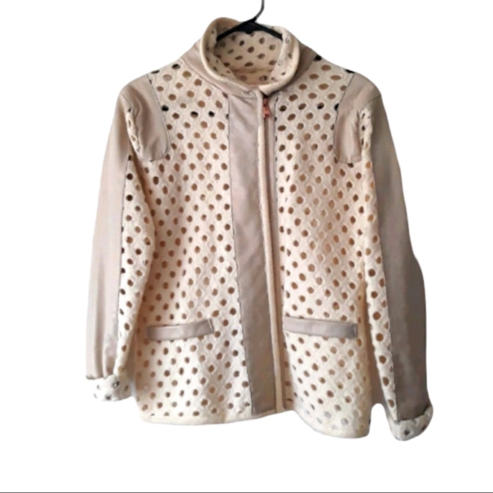 Cream and white leather jacket sweater